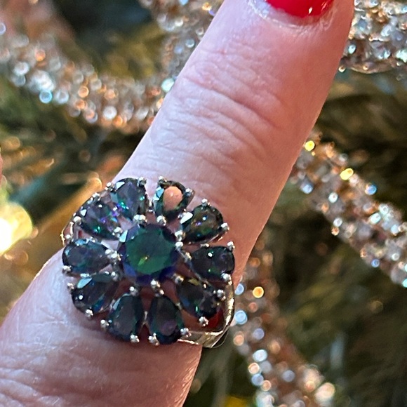 925 Sterling Silver mystic SwavorskiFloral Ring size‎ 9 Vintage